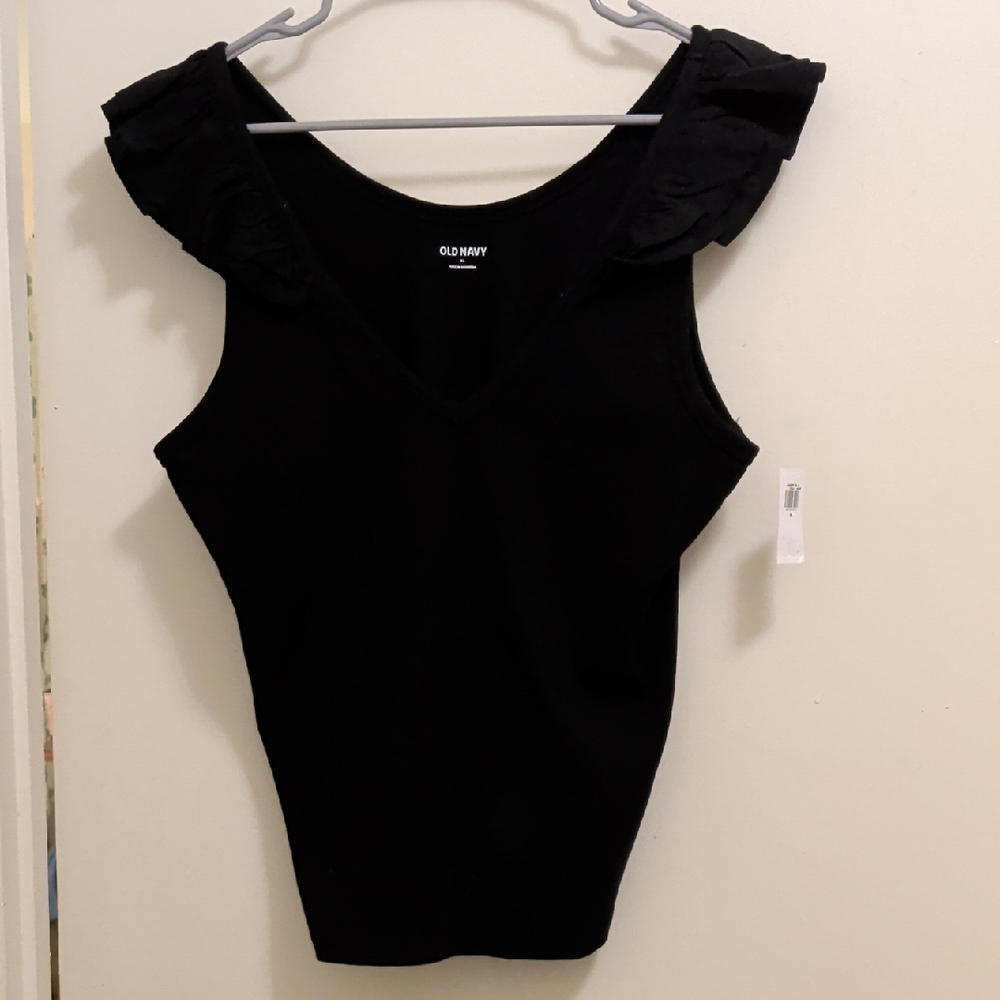 Old Navy Women's Black Tank Top with Ruffle Sleeves